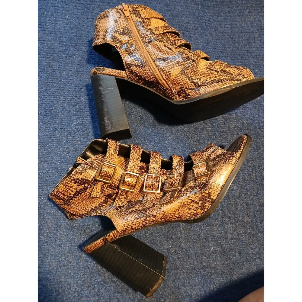 New Look Brown Snake Skin Print Strappy High Heel Sandals 8